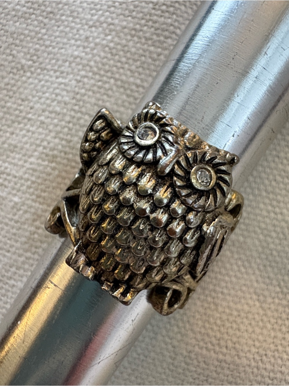 Owl Statement Ring in Antiqued Silver Tone